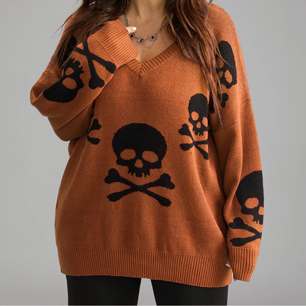 BloomChic V-Neck Orange and Black Sweater